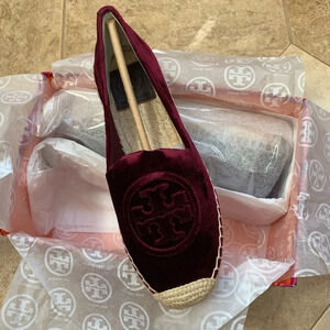 Tory Burch Velvet Platform Espadrille Black Cherry Size 5.5